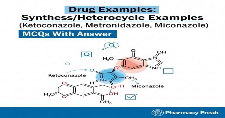 Drug examples: Synthesis/heterocycle examples (Ketoconazole, Metronidazole, Miconazole) MCQs With Answer
