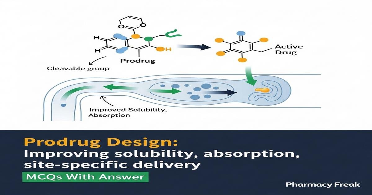 Prodrug Design: Improving solubility, absorption, site-specific delivery MCQs With Answer