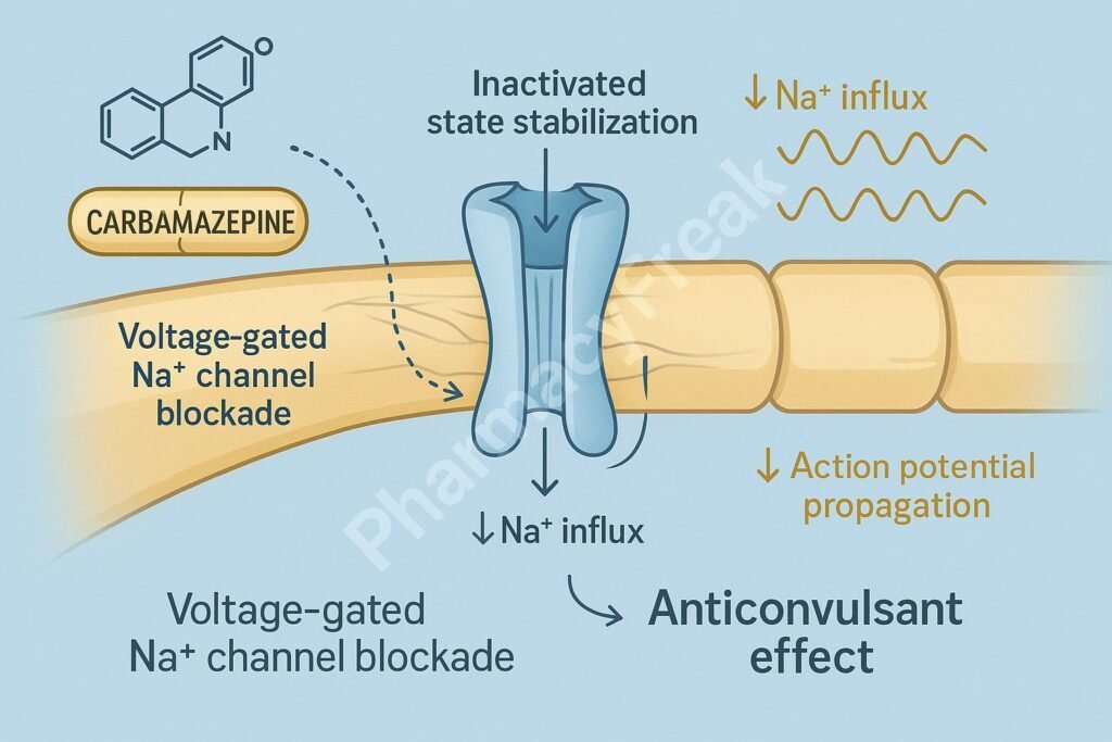 Carbamazepine sodium channel inhibition
