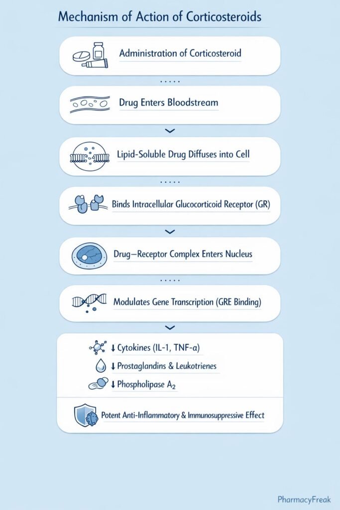 Stepwise mechanism of action of corticosteroids