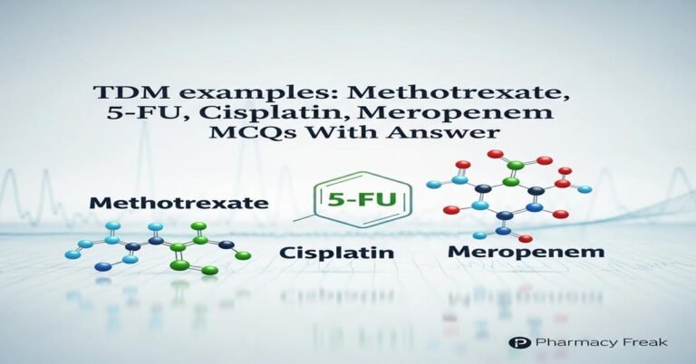 TDM examples: Methotrexate, 5-FU, Cisplatin, Meropenem MCQs With Answer