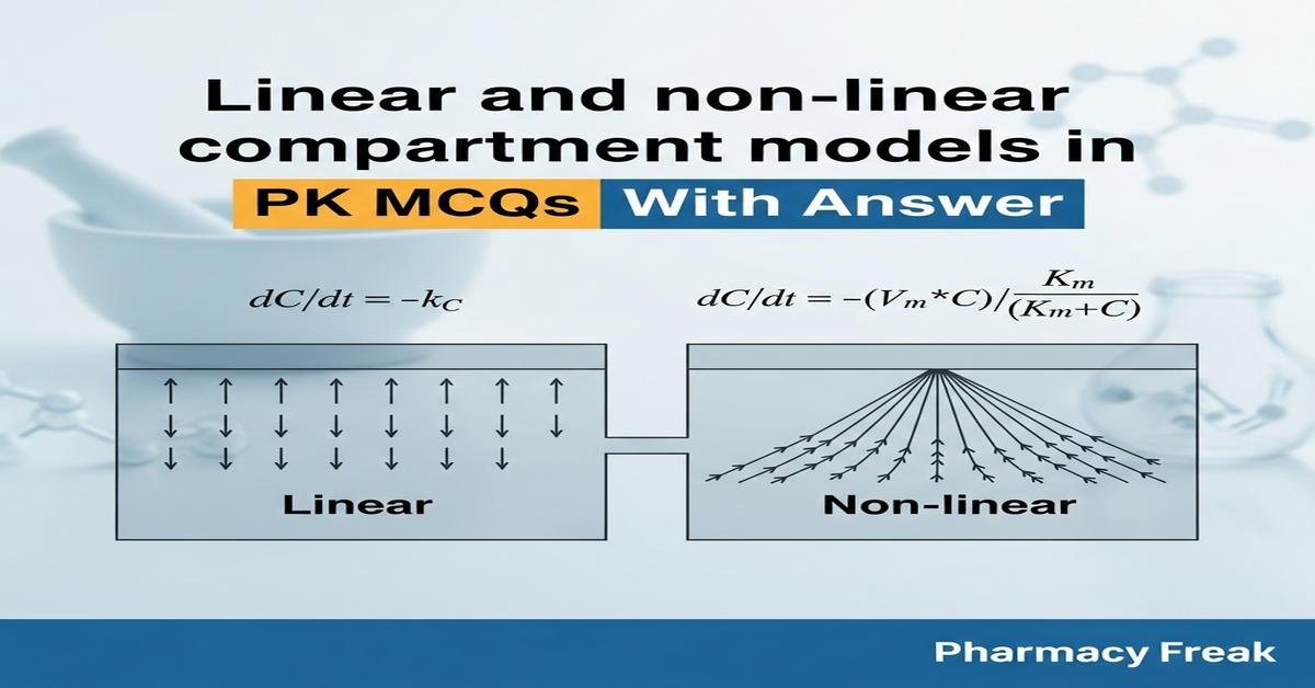 Linear and non-linear compartment models in PK MCQs With Answer