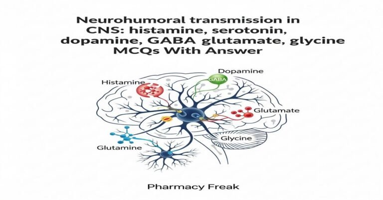 Neurohumoral transmission in CNS: histamine, serotonin, dopamine, GABA, glutamate, glycine MCQs With Answer