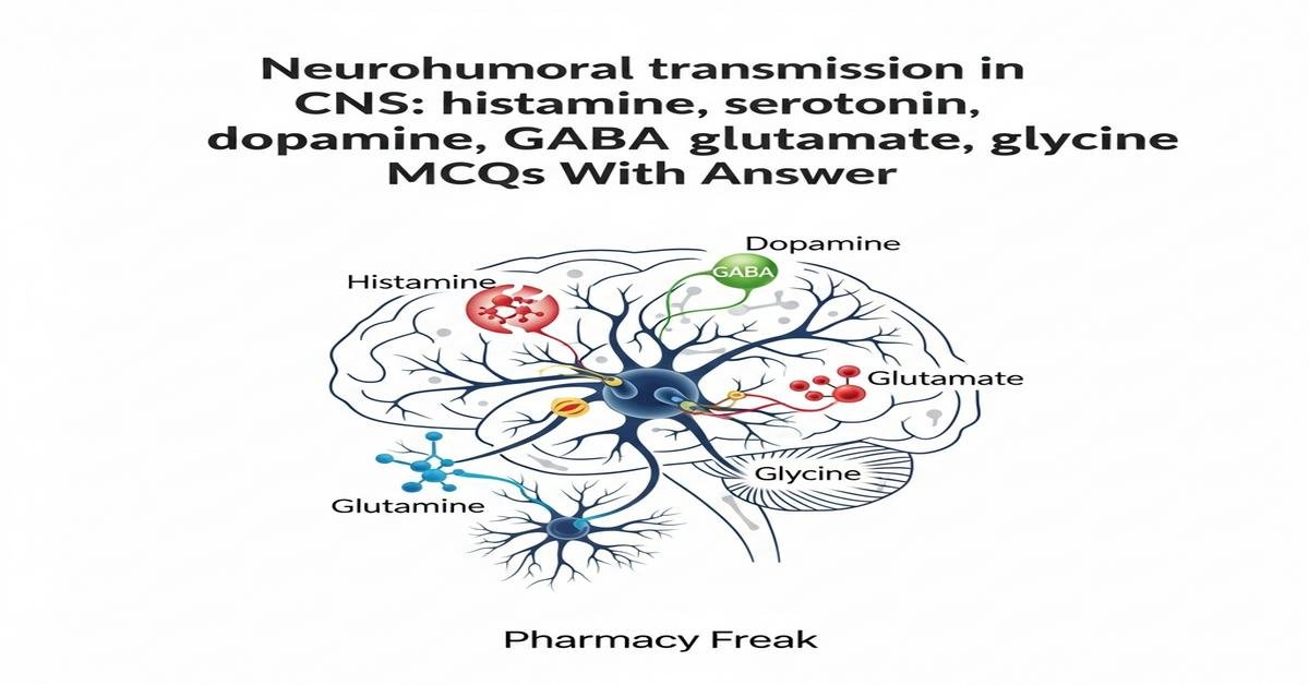 Neurohumoral transmission in CNS: histamine, serotonin, dopamine, GABA, glutamate, glycine MCQs With Answer