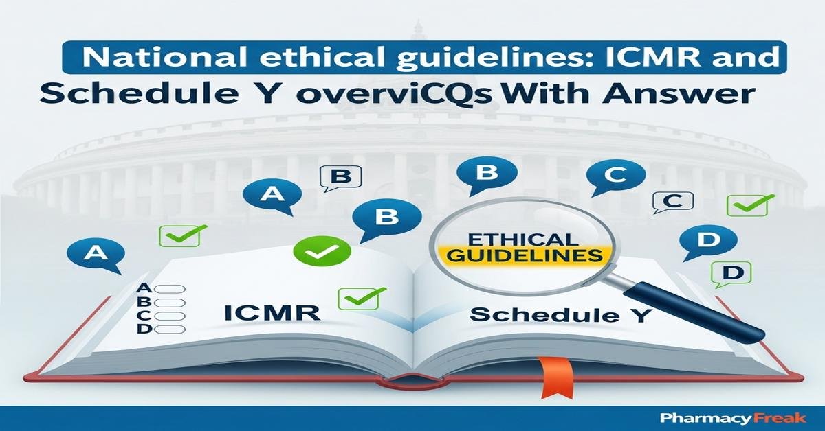 National ethical guidelines: ICMR and Schedule Y overview MCQs With Answer