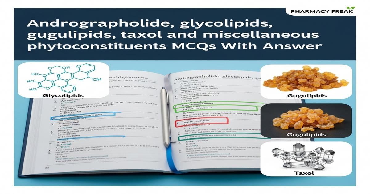 Andrographolide, glycolipids, gugulipids, taxol and miscellaneous phytoconstituents MCQs With Answer