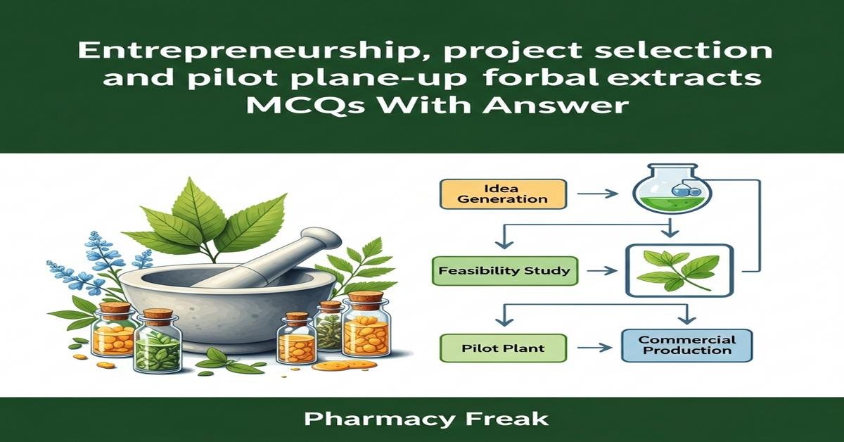 Entrepreneurship, project selection and pilot plant scale-up for herbal extracts MCQs With Answer