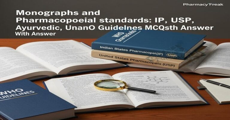 Monographs and pharmacopoeial standards: IP, USP, Ayurvedic, Unani, WHO guidelines MCQs With Answer