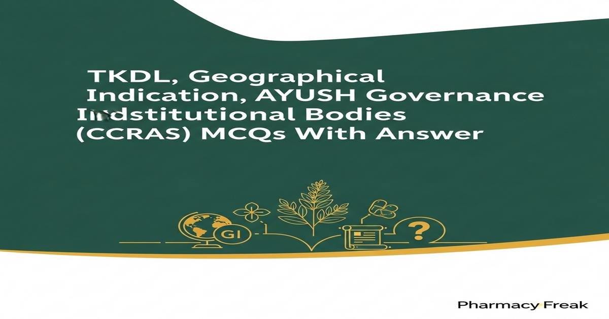 TKDL, Geographical Indication, AYUSH governance and institutional bodies (CCRAS, CCRH, etc.) MCQs With Answer