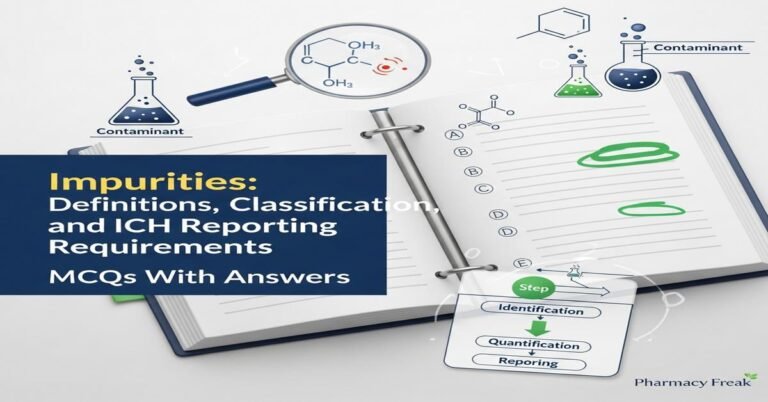 Impurities: Definitions, classification and ICH reporting requirements MCQs With Answer