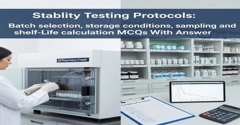 Stability Testing Protocols: Batch selection, storage conditions, sampling and shelf-life calculation MCQs With Answer