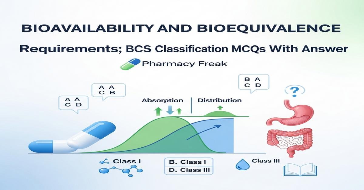 Bioavailability and bioequivalence requirements; BCS classification MCQs With Answer