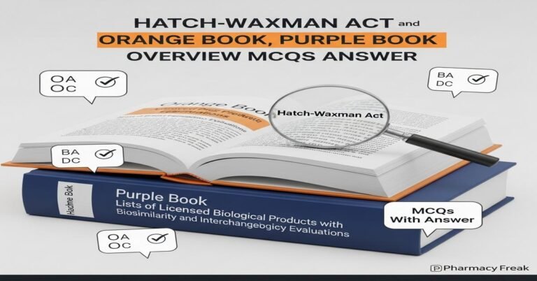 Hatch-Waxman Act and Orange Book, Purple Book overview MCQs With Answer
