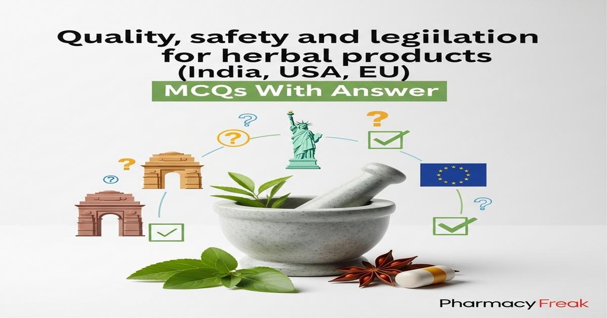 Quality, safety and legislation for herbal products (India, USA, EU) MCQs With Answer