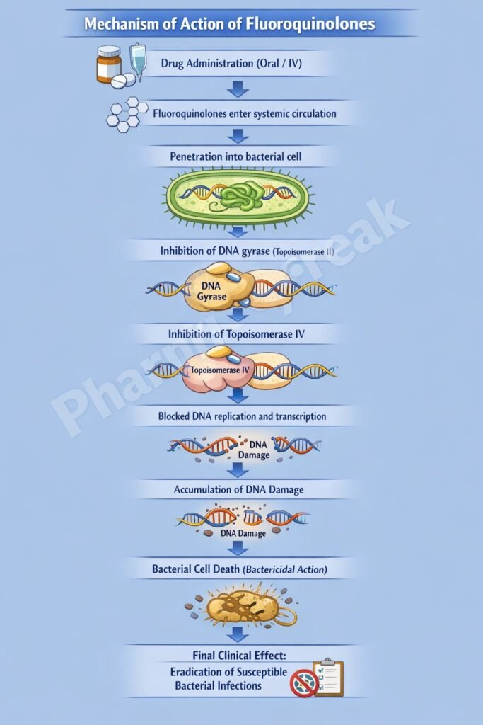 Fluoroquinolones mechanism of action flowchart