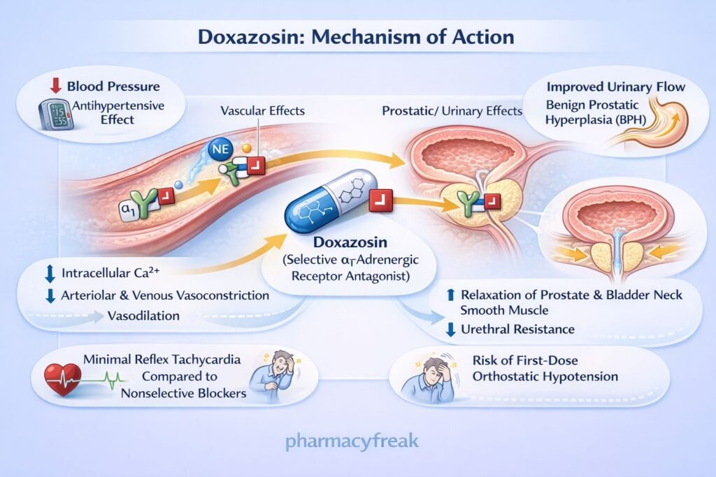 Mechanism of action of doxazosin