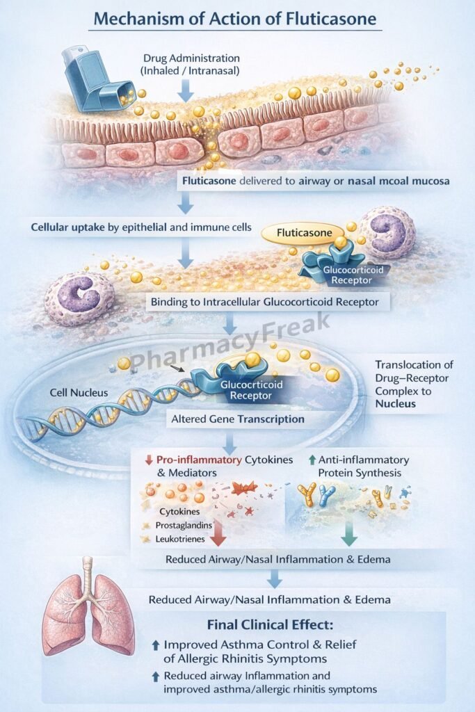 Mechanism of action of Fluticasone flowchart
