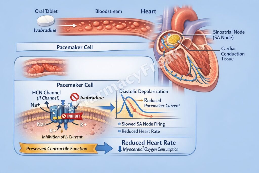 Mechanism of action of Ivabradine