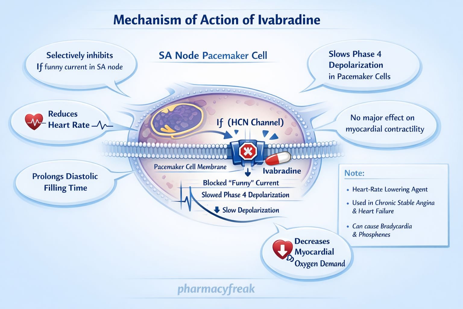 Mechanism of action of Ivabradine