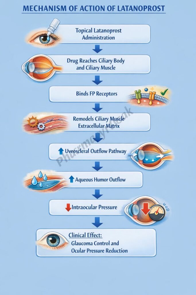 Mechanism of Action of Latanoprost Flowchart
