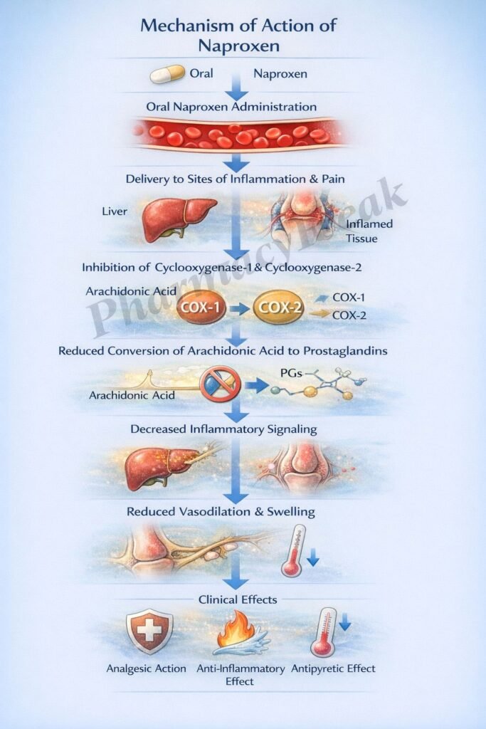 Flowchart of mechanism of action of Naproxen