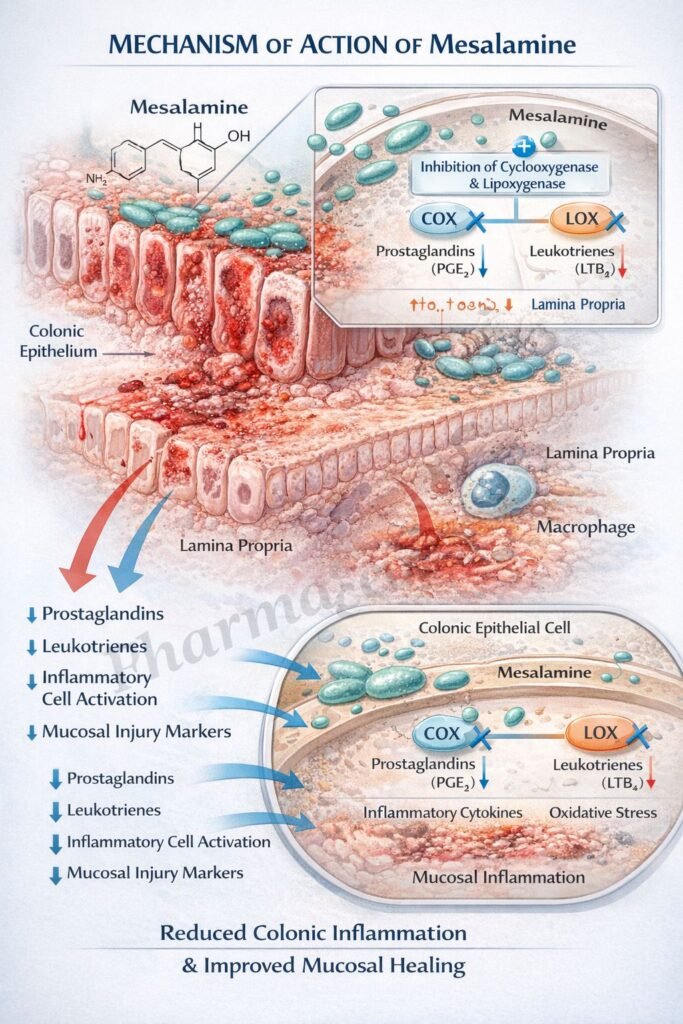 Mechanism of Action of Mesalamine Flowchart