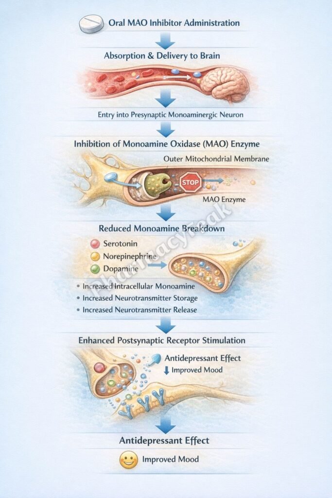 Flowchart of mechanism of action of MAO Inhibitors