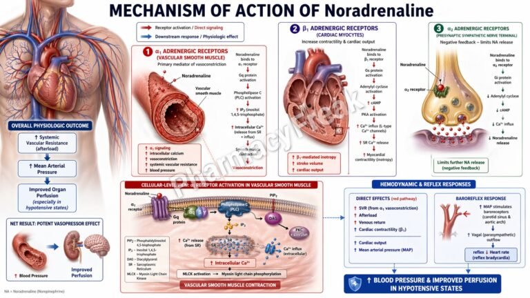Mechanism of action of Noradrenaline