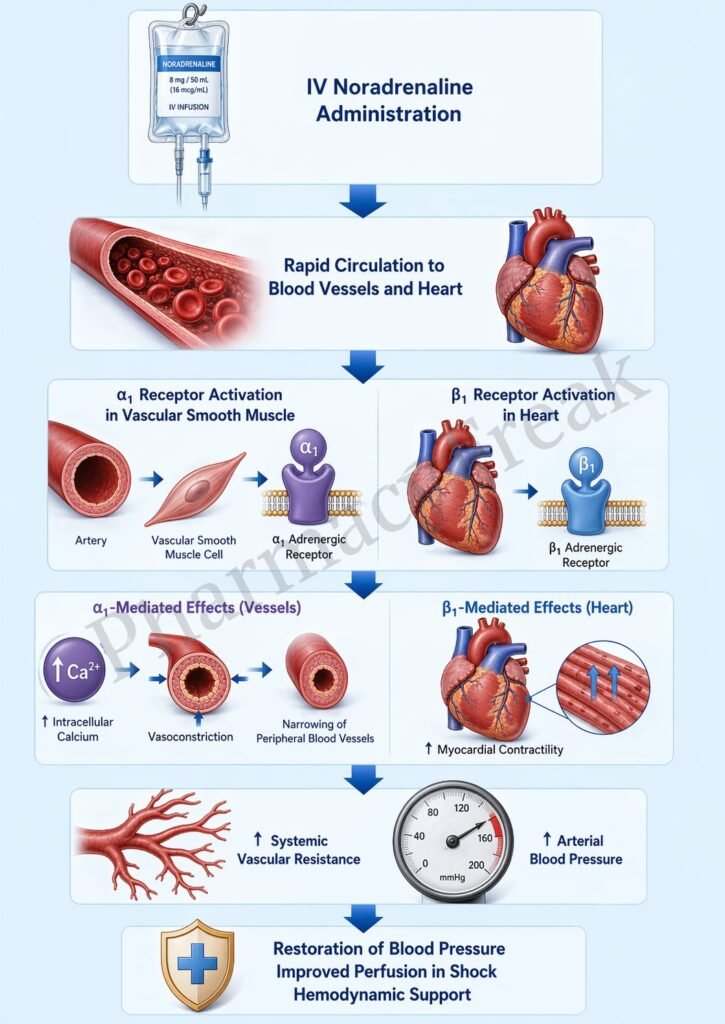 Mechanism of Action of Noradrenaline Flowchart