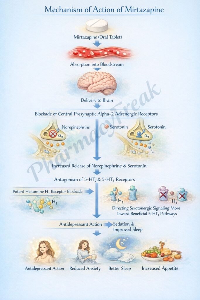 Flowchart of mechanism of action of Mirtazapine