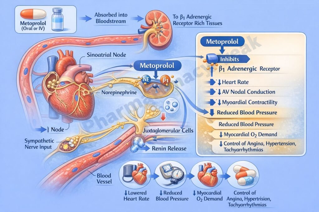Flowchart of mechanism of action of Metoprolol