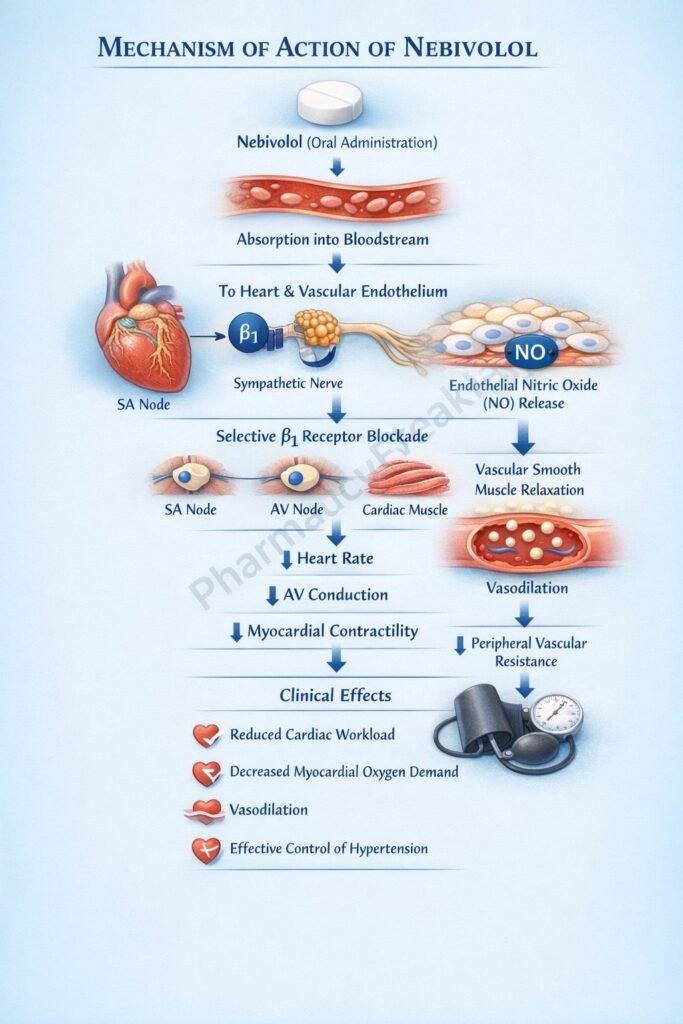 mechanism of Action of Nebivolol Flowchart