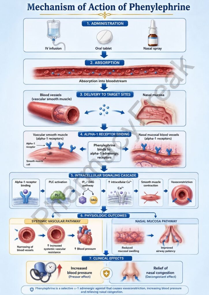 Mechanism of Action of Phenylephrine Flowchart