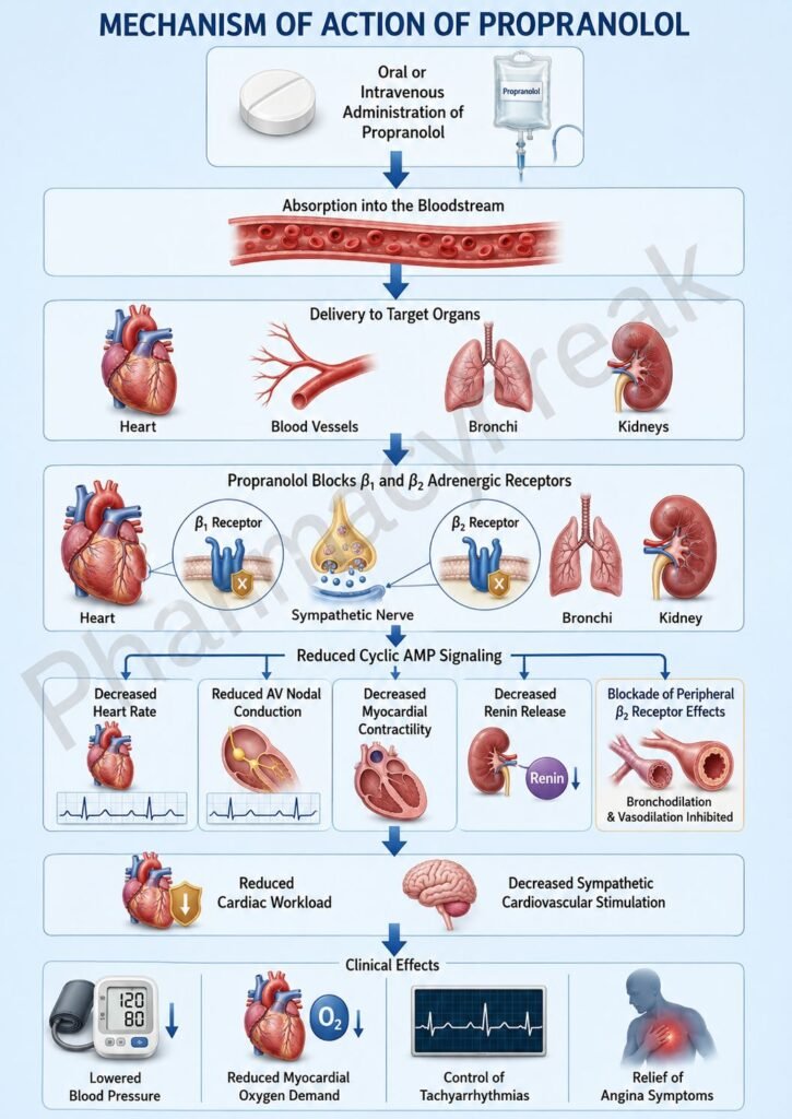 Mechanism of Action of Propranolol Flowchart