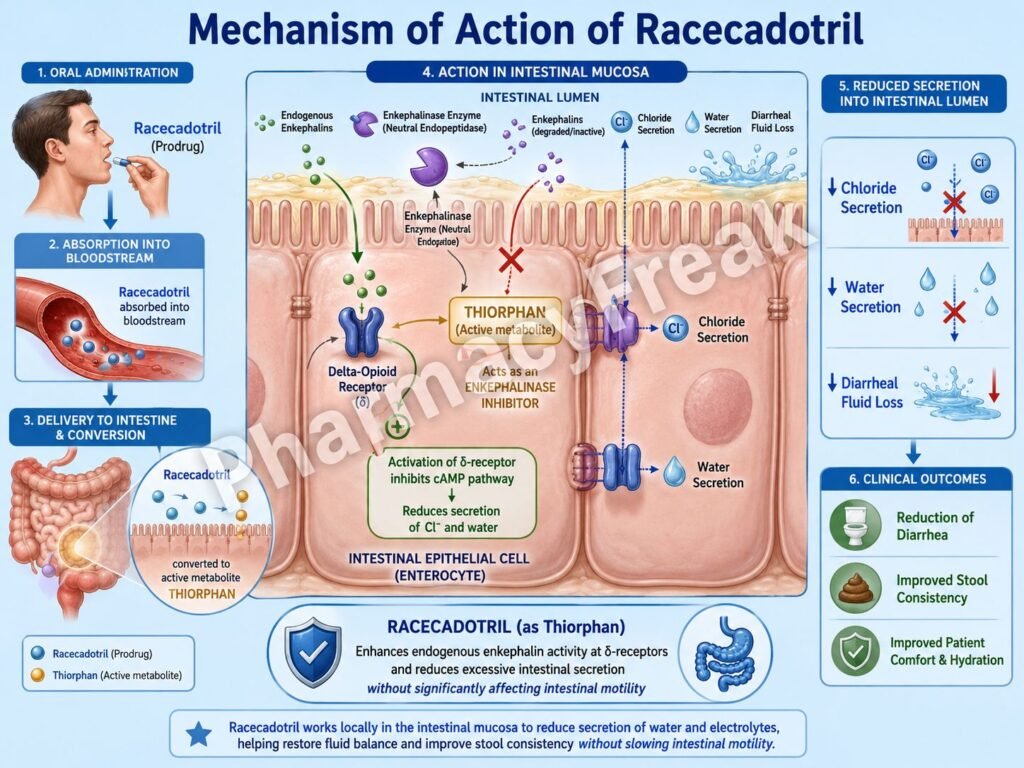 Mechanism of action of Racecadotril