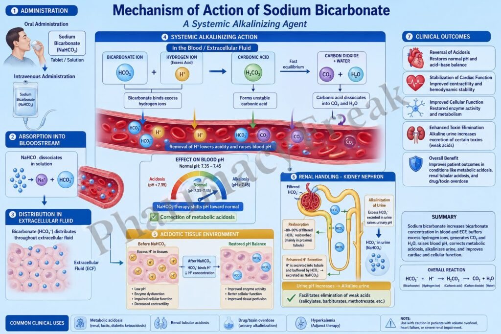 Mechanism of action of Sodium Bicarbonate