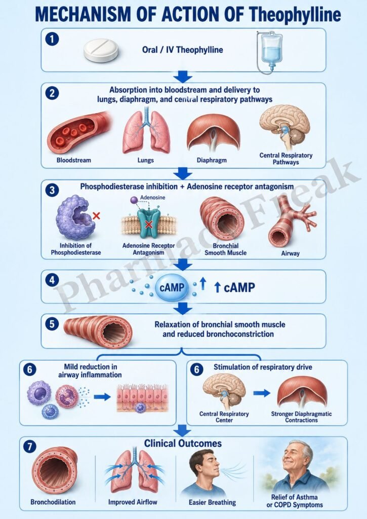 Mechanism of Action of Theophylline Flowchart
