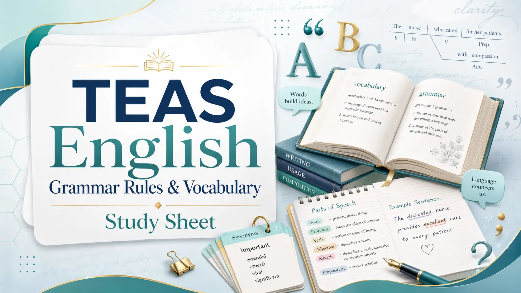 TEAS English Grammar Rules & Vocabulary Study Sheet