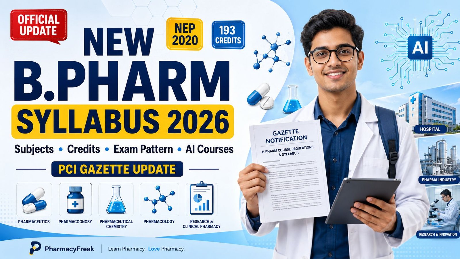 New PCI B.Pharm syllabus 2026 covering subjects, credits and exam pattern