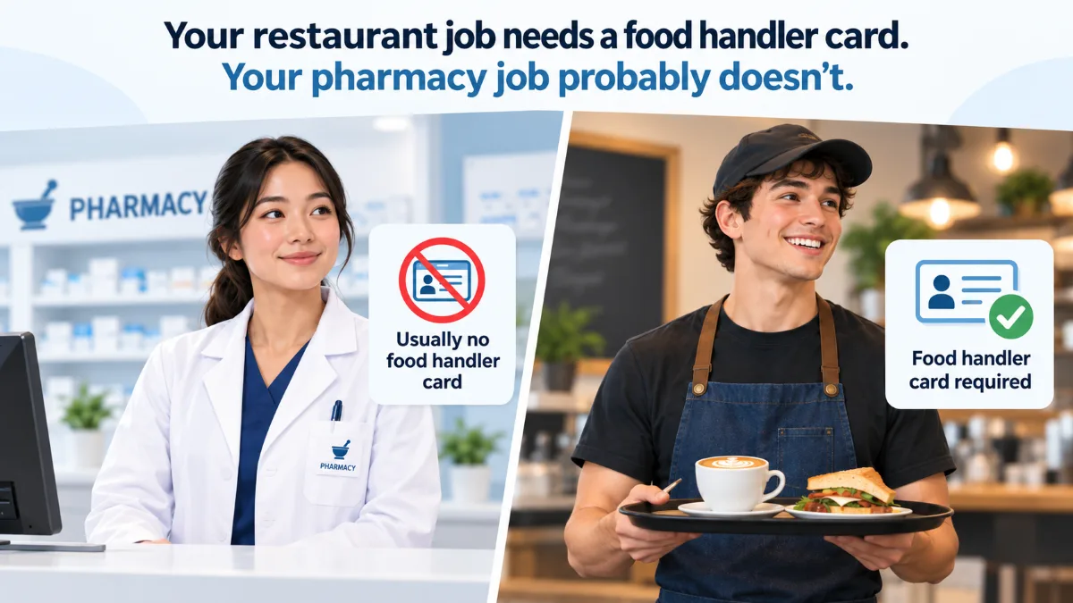 Your restaurant job needs a food handler card. Your pharmacy job probably doesn't